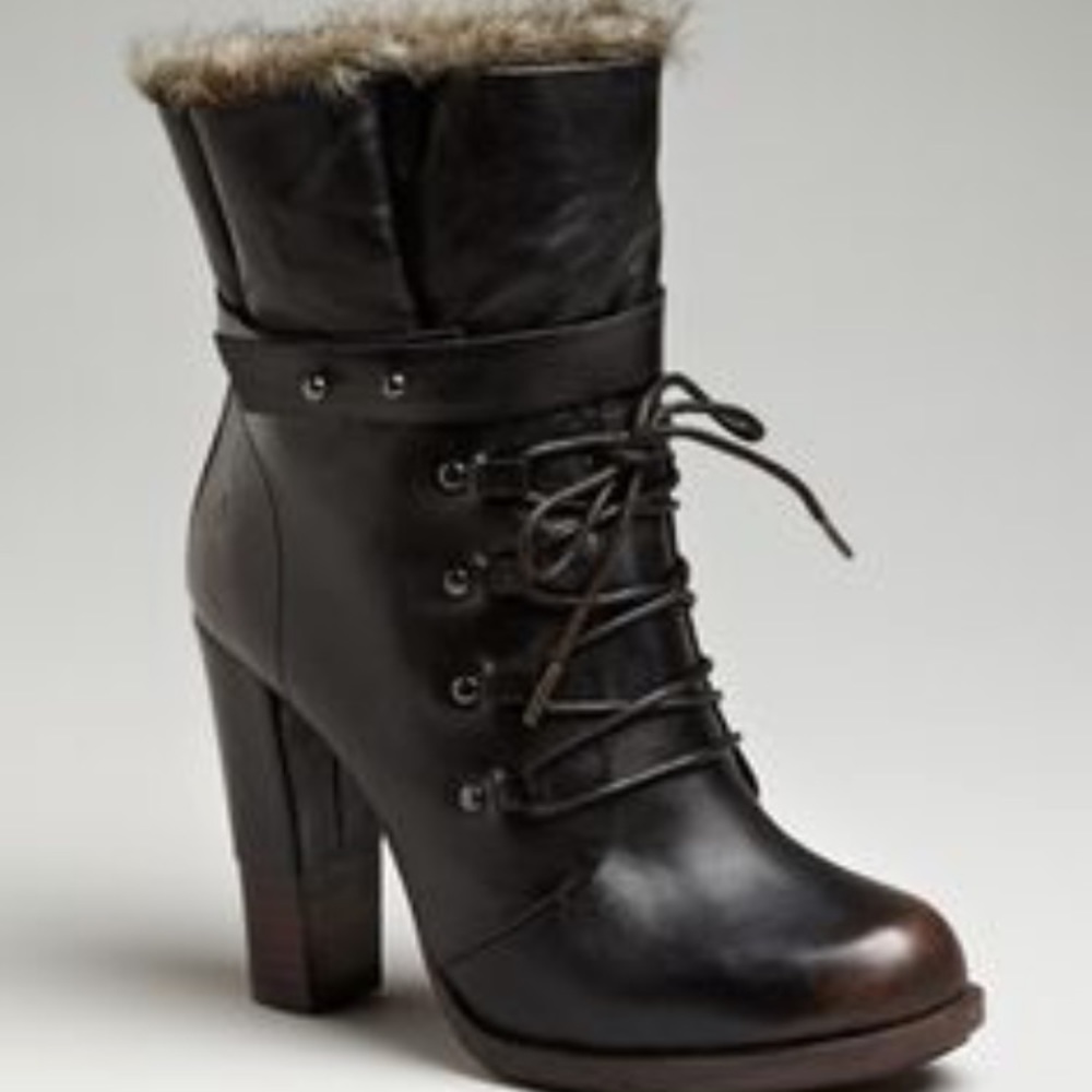 Bronx Brown Leather Boots W/Fur Size 9